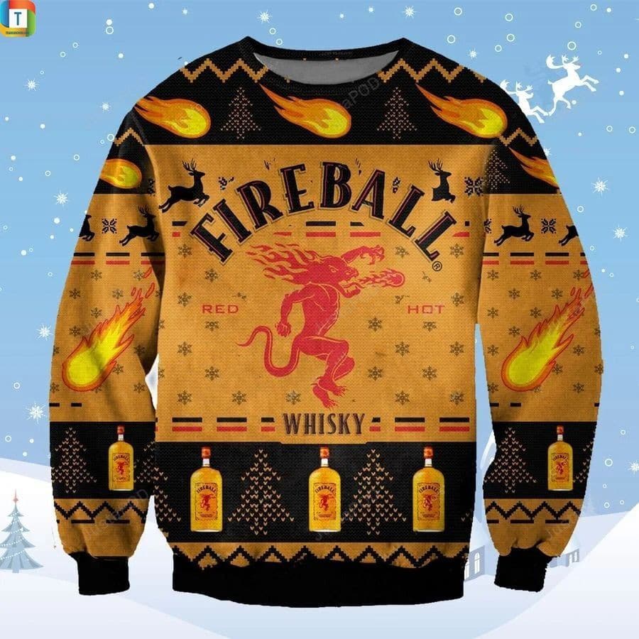 Fireball Whisky All-Over Print Christmas Cold Weather Sweater Shirt  Sweater