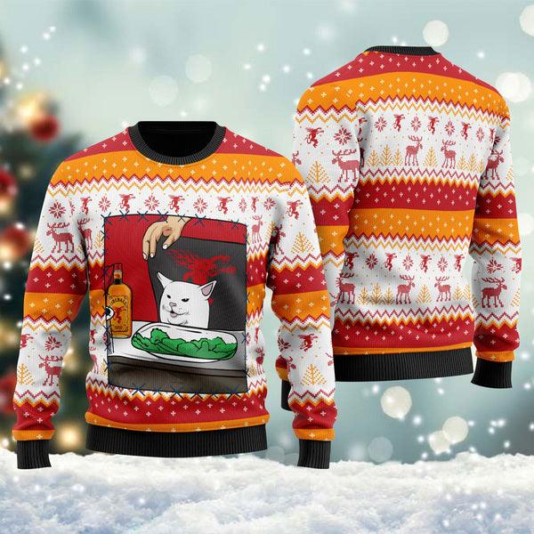 Fireball Whisky Cat Meme Christmas All-Over Print Thicken Sweater Shirt