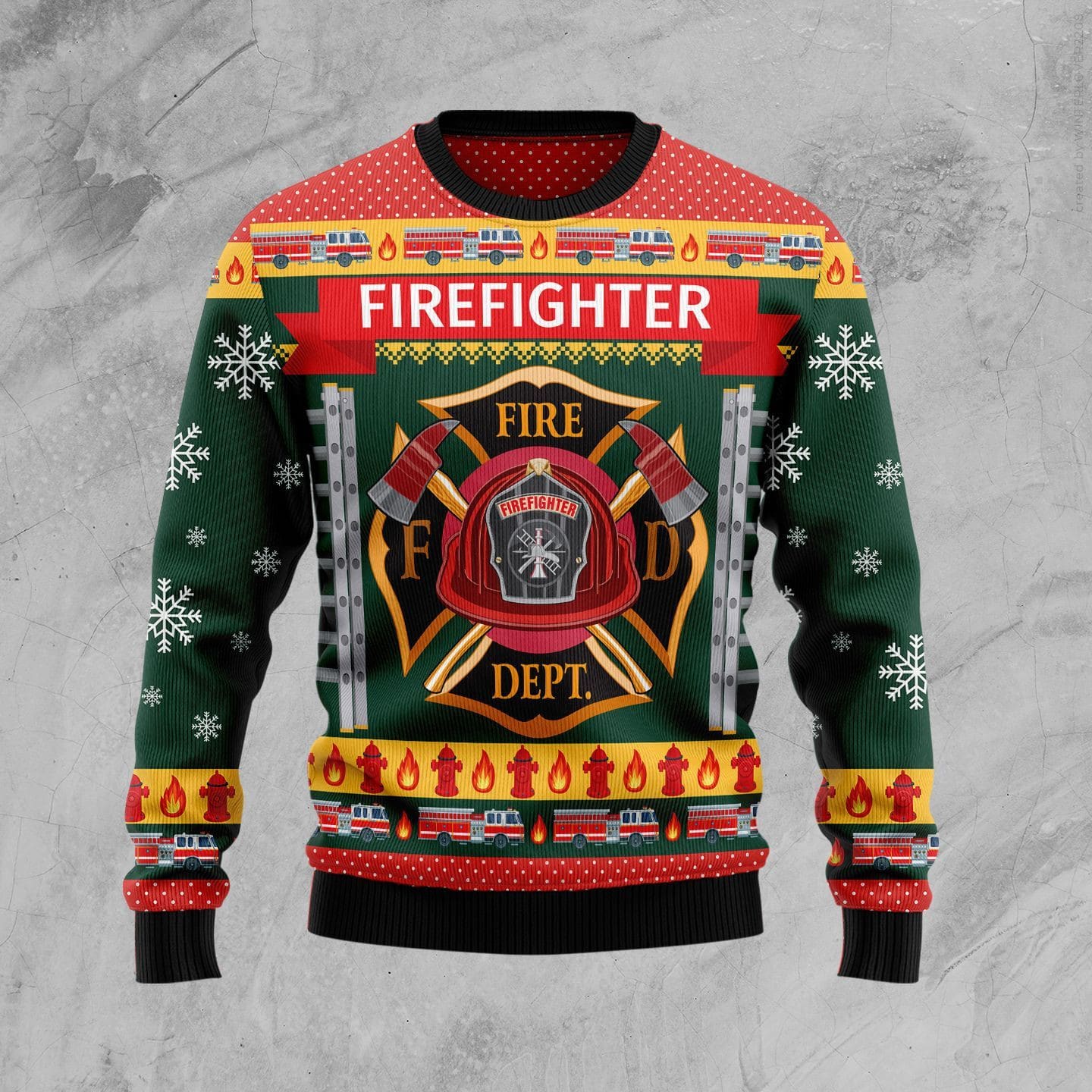 Firefighter All-Over Print Thicken Sweater Shirt Christmas Warmth Thicken Sweater Shirt Print Sweater Shirt