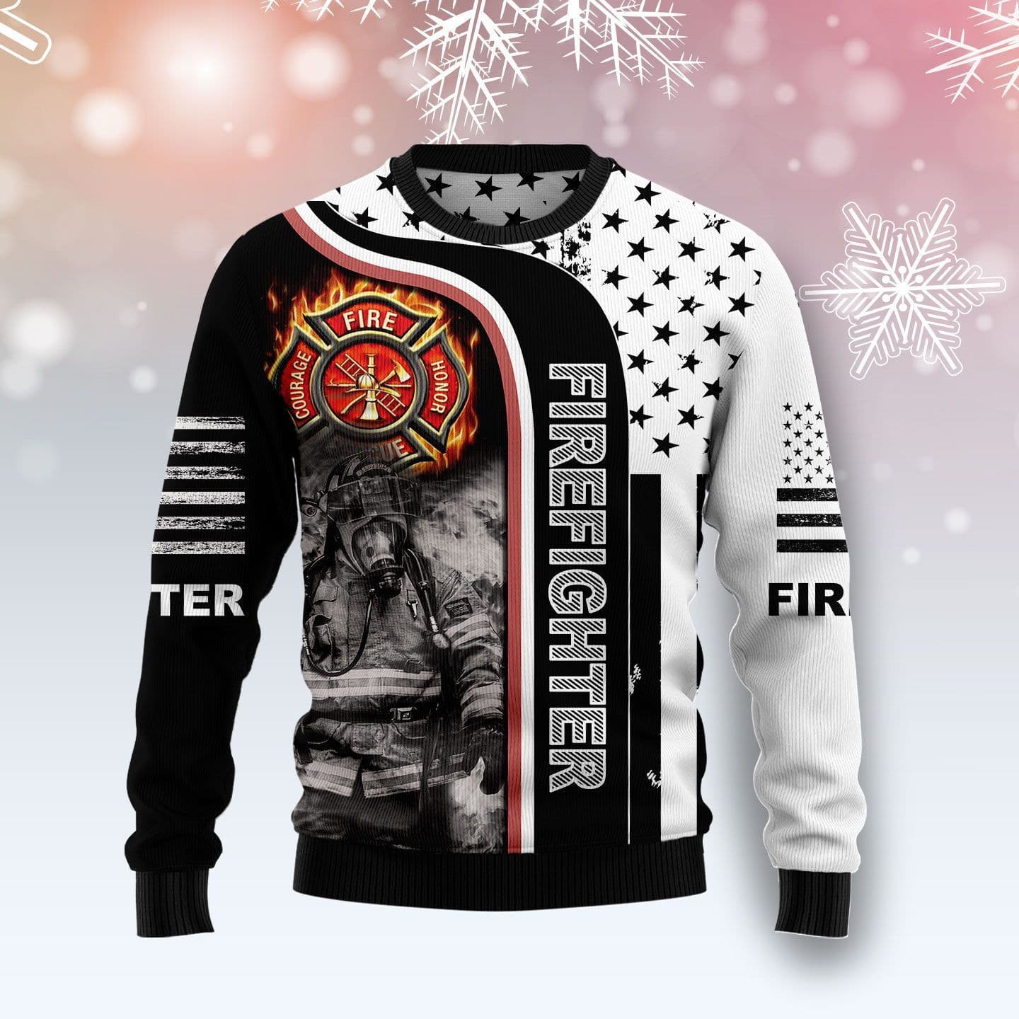 Firefighter Awesome Christmas Warmth Thicken Sweater Shirt Print Sweater Shirt