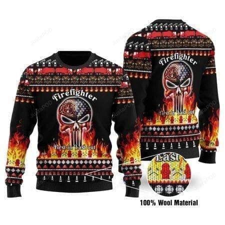 Firefighter First In The Last Out Black Christmas Warmth Thicken Sweater