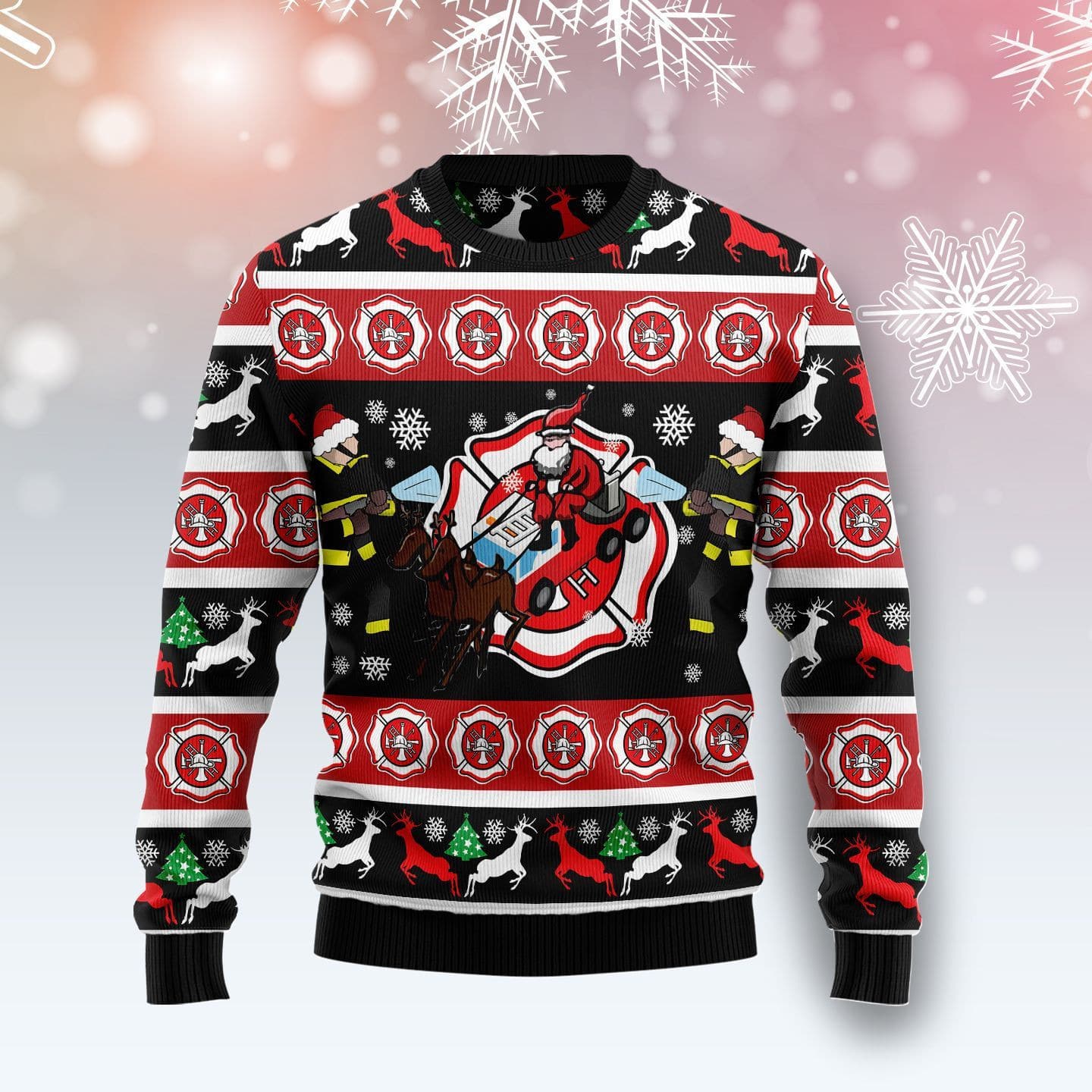 Fireman Firefighter Christmas Warmth Thicken Sweater Shirt Print Sweater Shirt