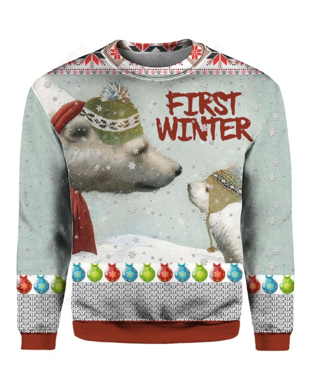 First Winter Polar Bears Christmas Warmth Thicken Sweater Shirt Print