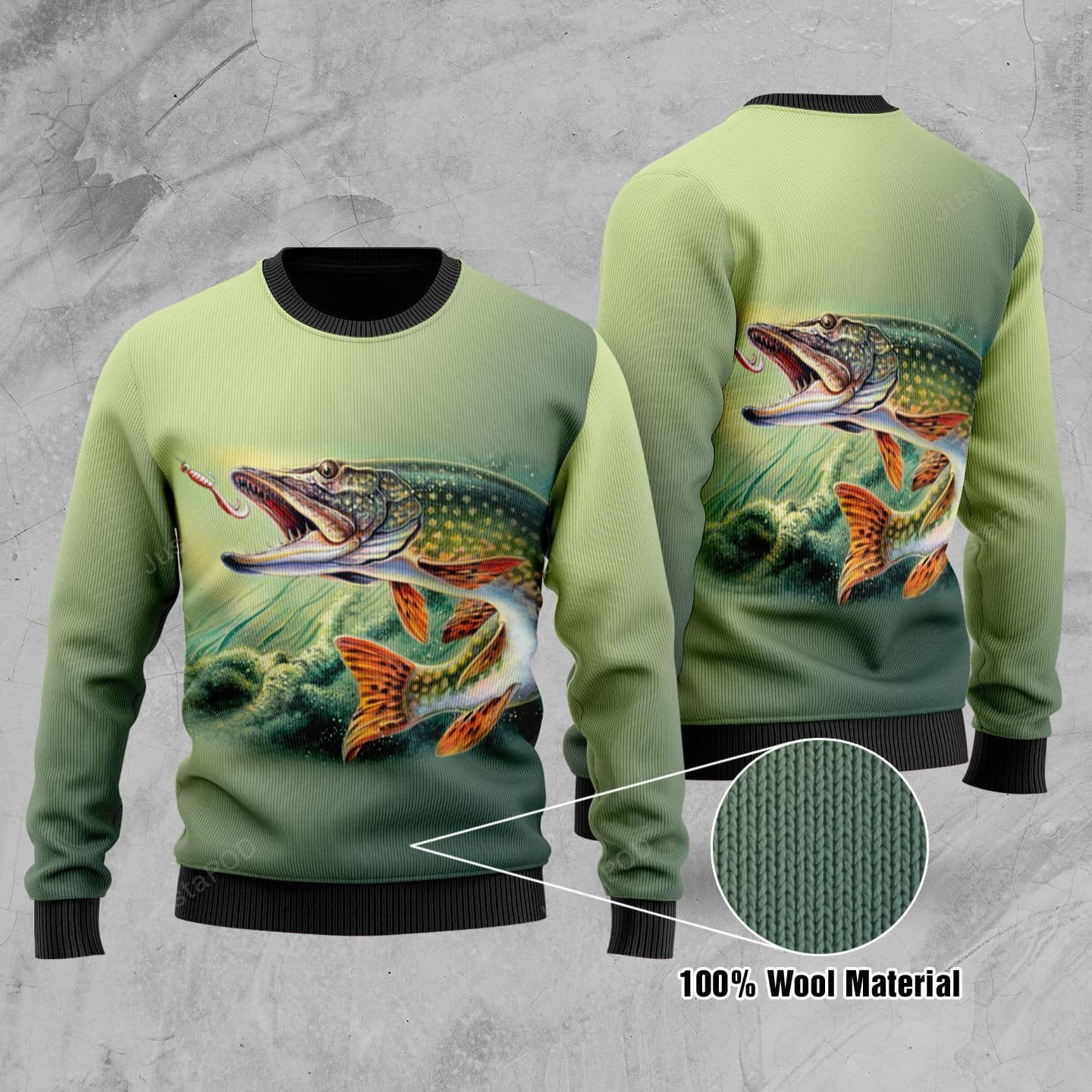 Fishing Christmas Warmth Thicken Sweater Shirt Print Sweater Shirt