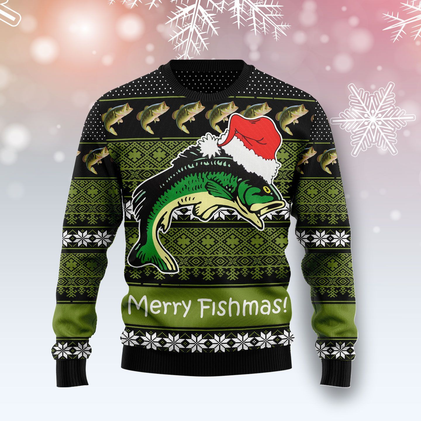 Fishing Merry Fishmas Christmas Warmth Thicken Sweater Shirt Print Sweater Shirt