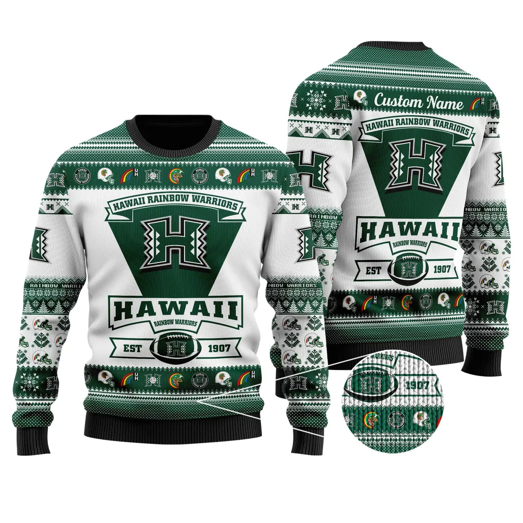 Hawaii Rainbow Warriors Football Team Logo Personalized Christmas All-Over Print Thicken Sweater 2