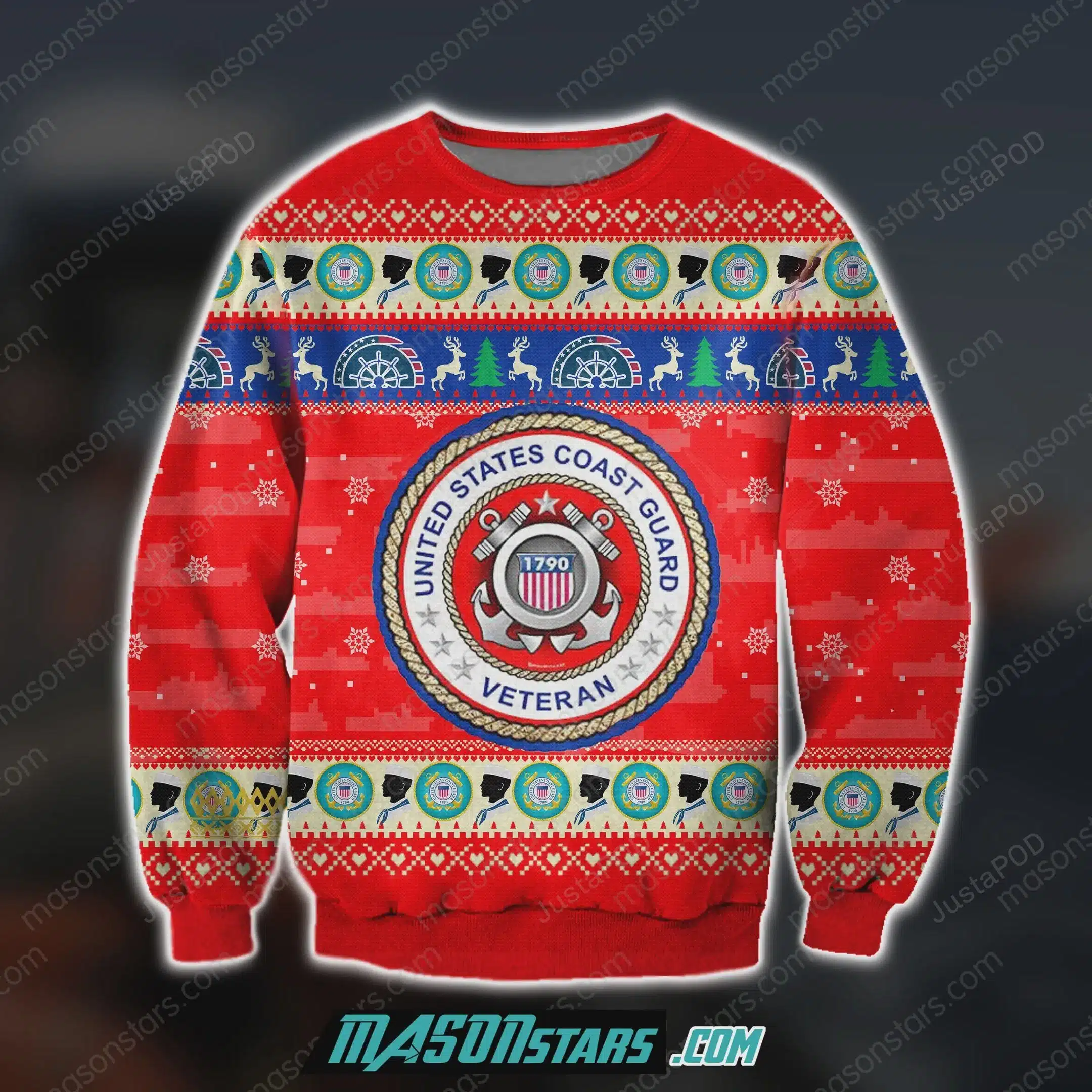 HFV US Coast Guard Veteran Christmas All-Over Print Thicken Sweater 1