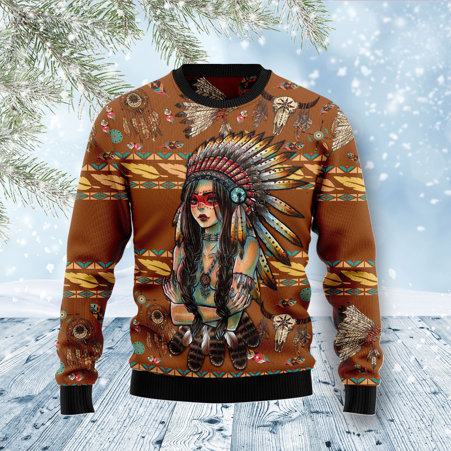 Native American Girl All Over Print Thicken Sweater