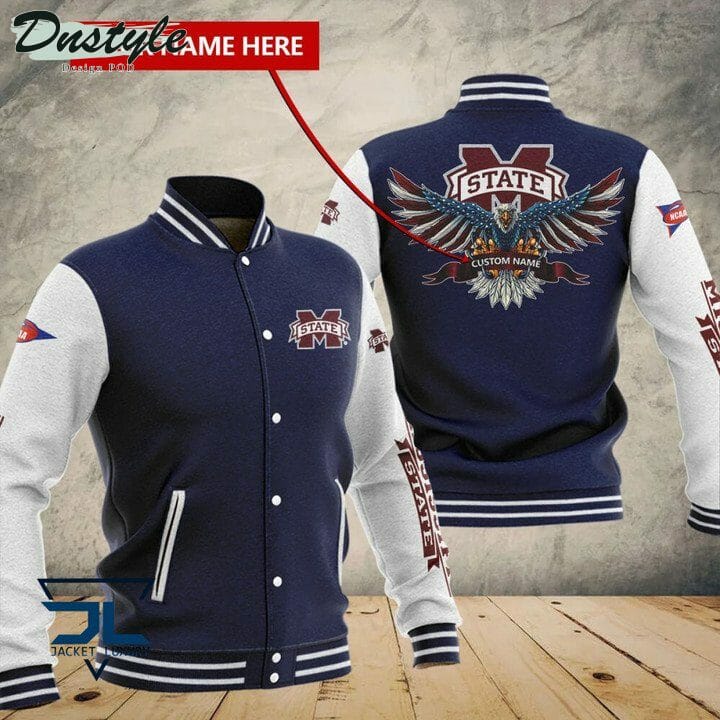 NCAA Mississippi State Bulldogs Custom Name Navy Blue Baseball Jacket ...