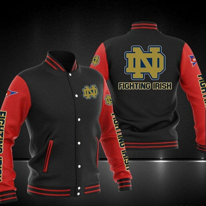 NCAA Notre Dame Fighting Irish Black Red Baseball Jacket - HomeFavo