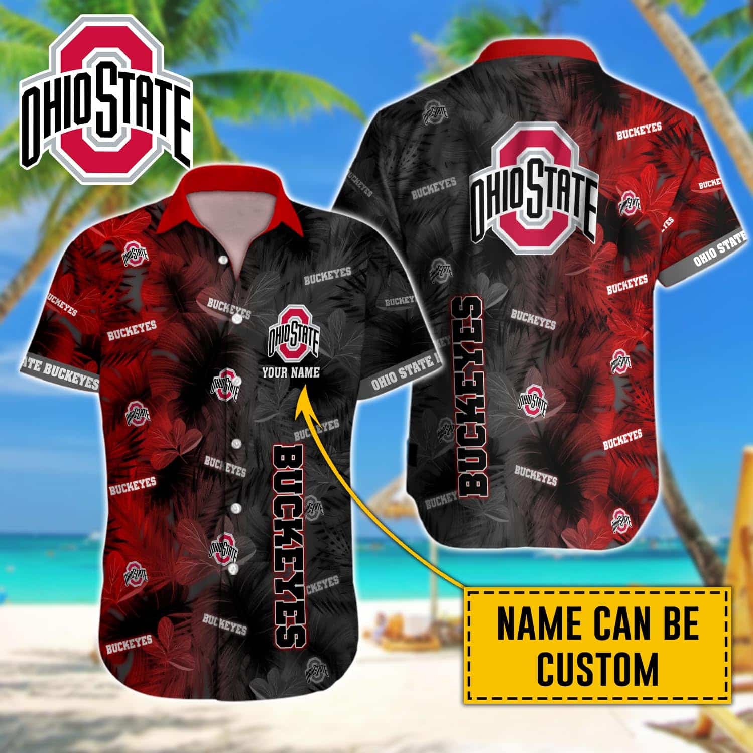 Ohio State Buckeyes Hawaiian Shirt Tropical Leaf Custom Name NCAA ...
