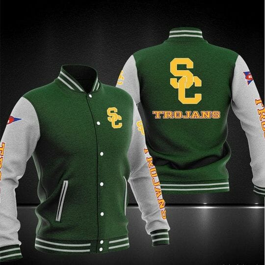 NCAA USC Trojans Green Baseball Jacket - HomeFavo