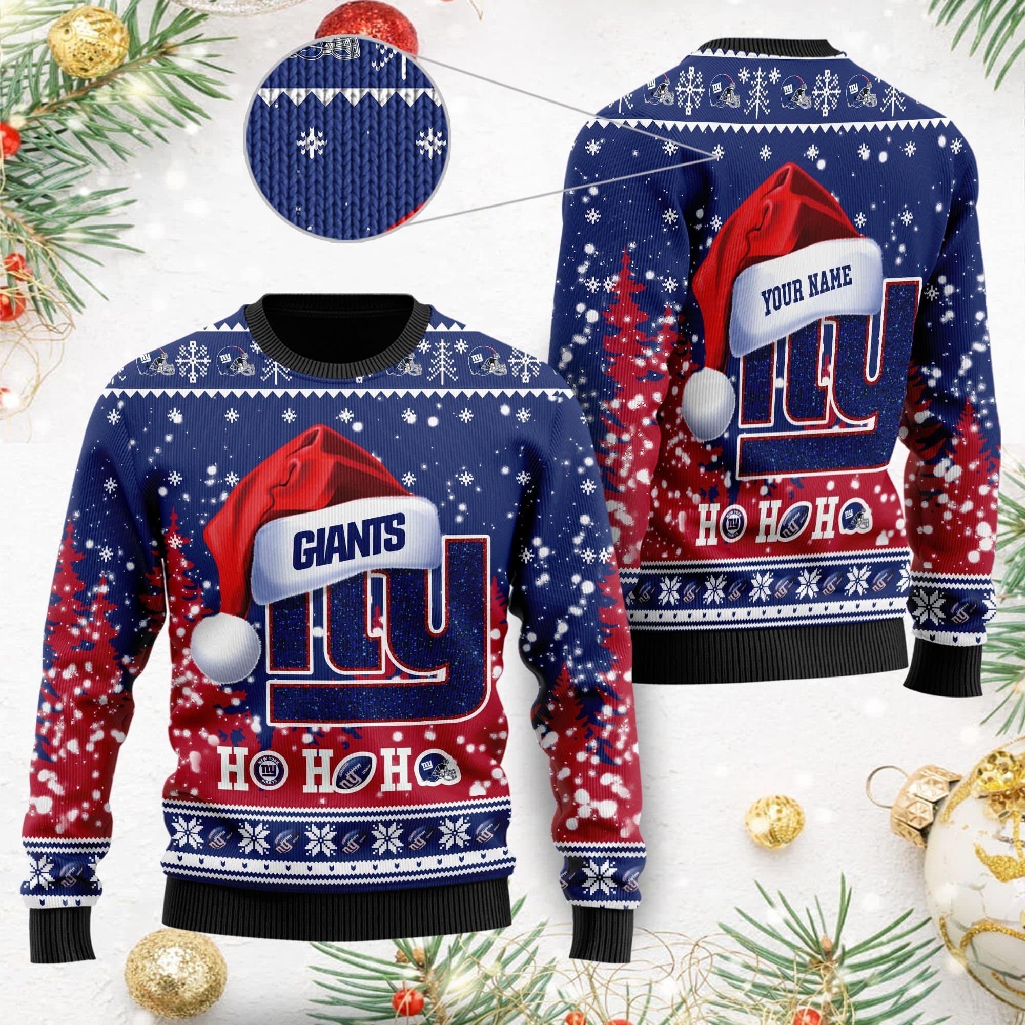 New York Giants Symbol Wearing Santa Claus Hat Ho Ho Ho All Over Print Thicken Sweater HFV 1