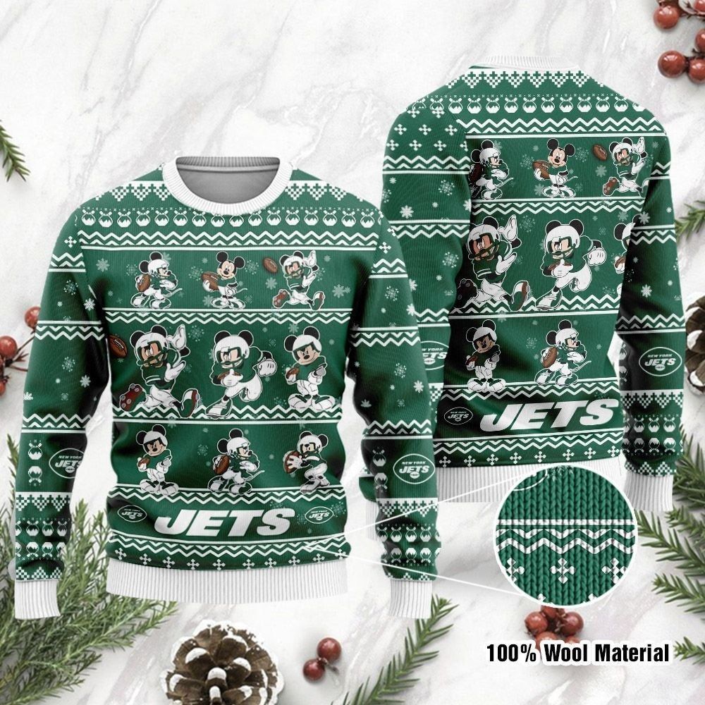New York Jets Thicken Sweater Shirt Mickey Mouse Christmas All Over Print Thicken Sweater, Christmas Sweaters 1