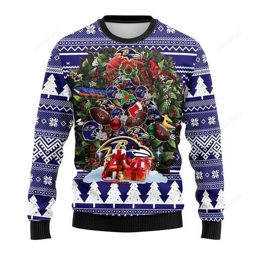 NFL Baltimore Ravens Tree All Over Print Thicken Sweater 1