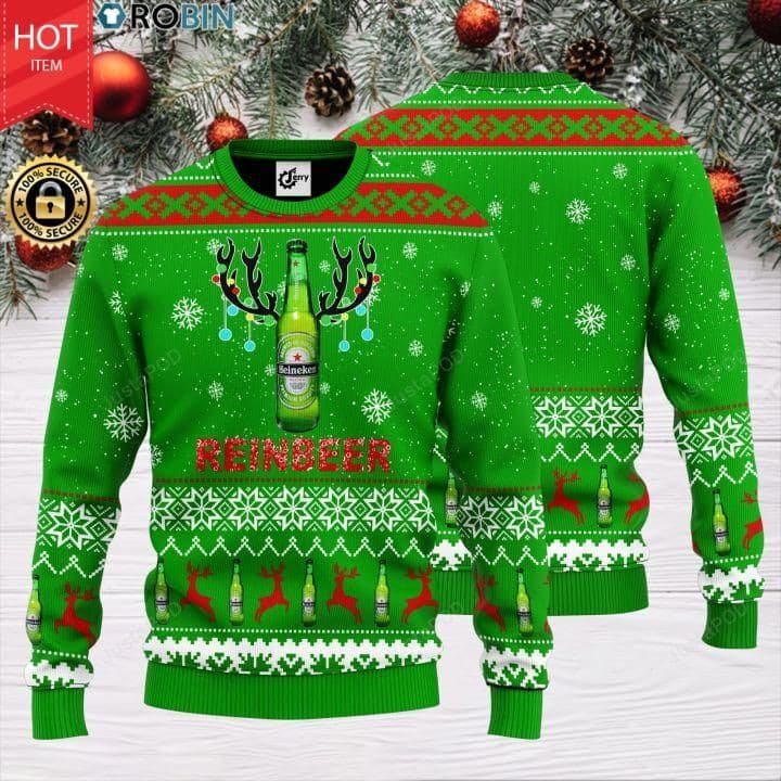 Reinbeer Heineken Beer Christmas Warmth Thicken Sweater Shirt Print Sweatshirt