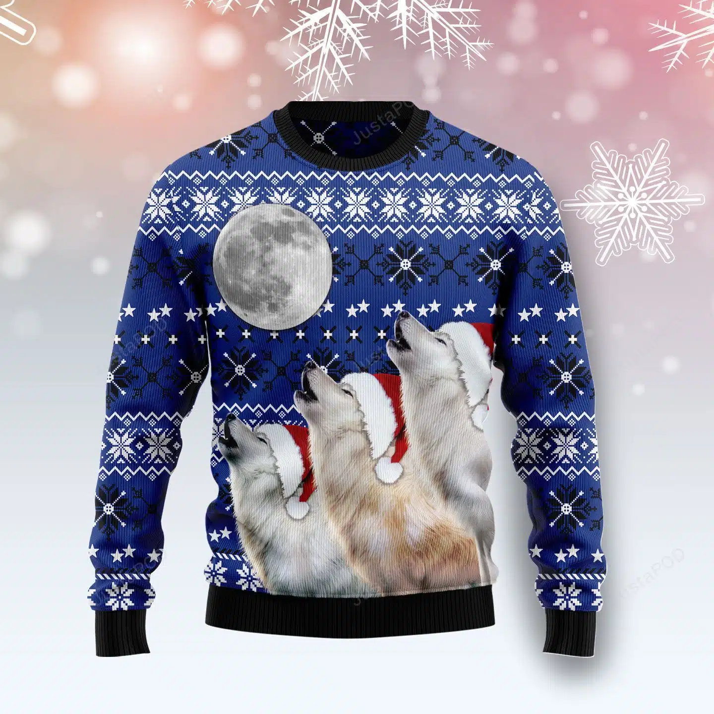 Wolf Howling Full Moon All Over Print Thicken Sweater 1