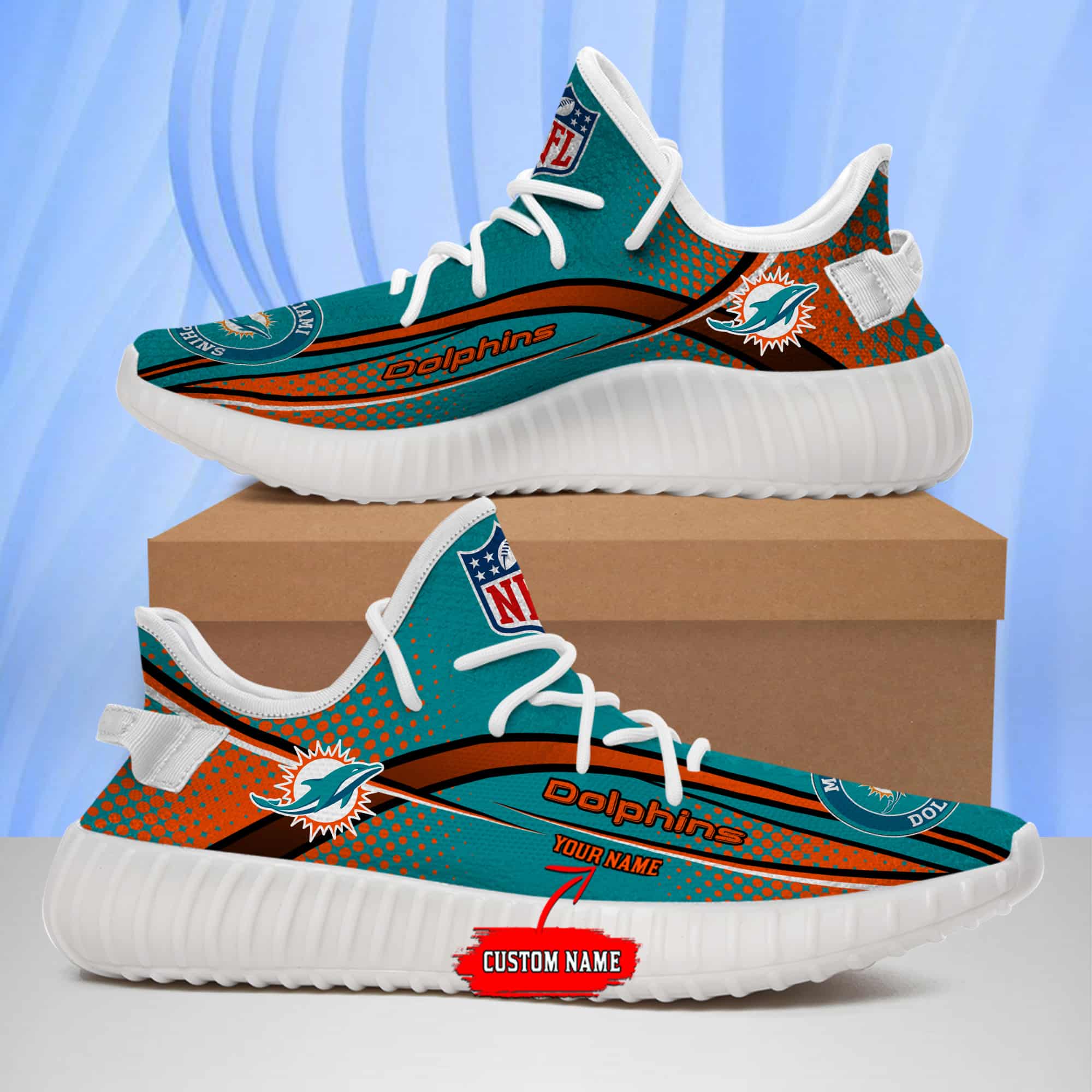 HF01 NFL 17 Miami Dolphins Full-print Style Yeezy Boost Shoes For Fans ...