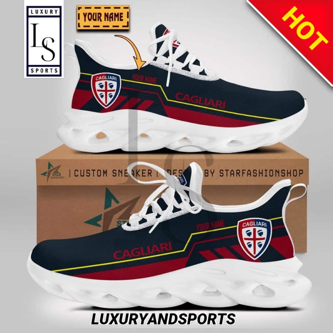 Cagliari Calcio Serie Custom Name Max Soul Shoes 1