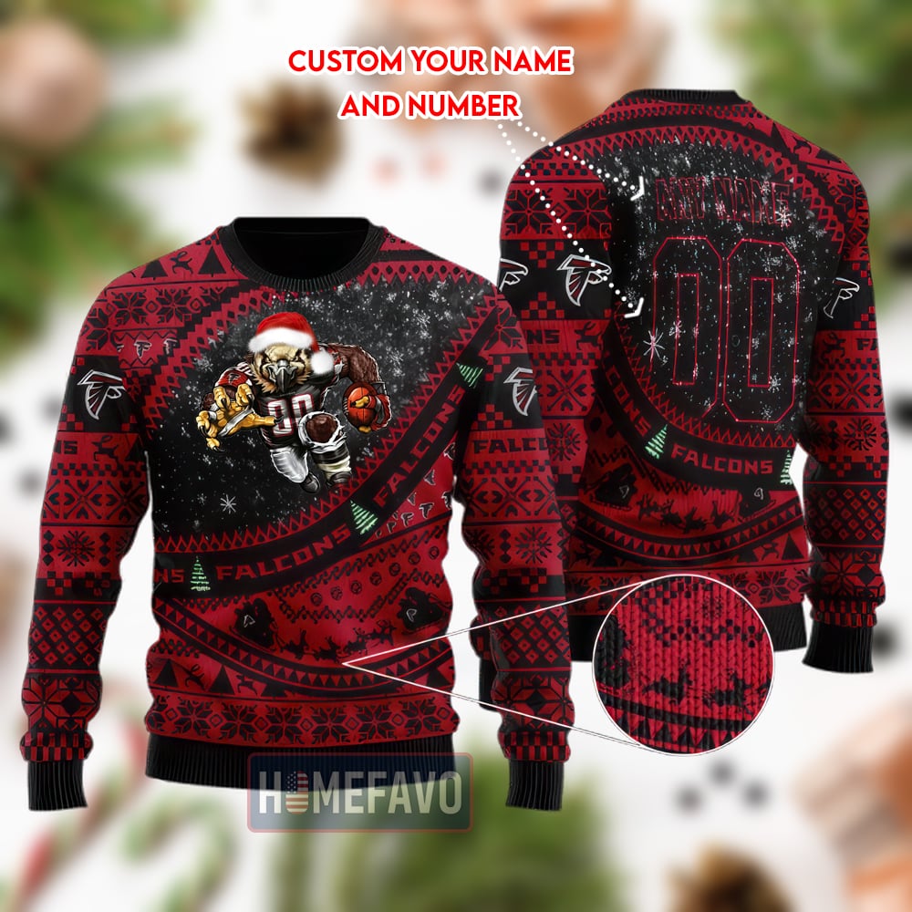 Atlanta Falcons Mascot Woolen Christmas Full Print Sweater 1