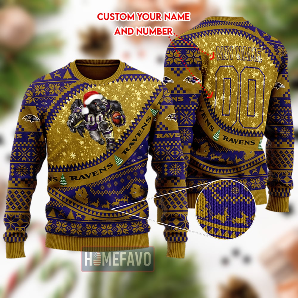 Baltimore Ravens Mascot Woolen Christmas Full Print Sweater 1