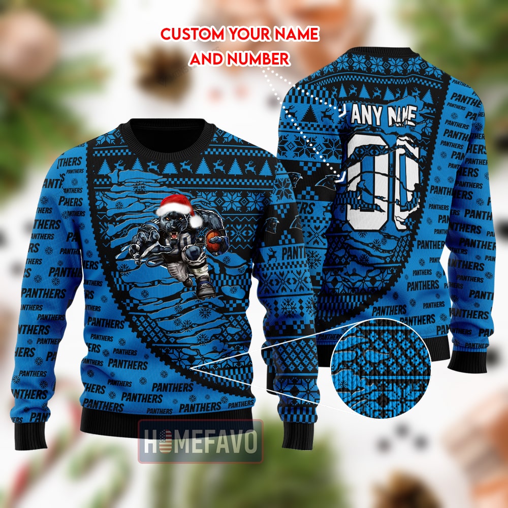 Carolina Panthers Mascot Woolen Christmas Full Print Sweater 1
