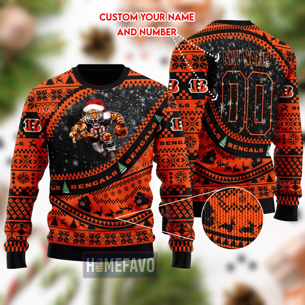 Cincinnati Bengals Mascot Woolen Christmas Full Print Sweater 1