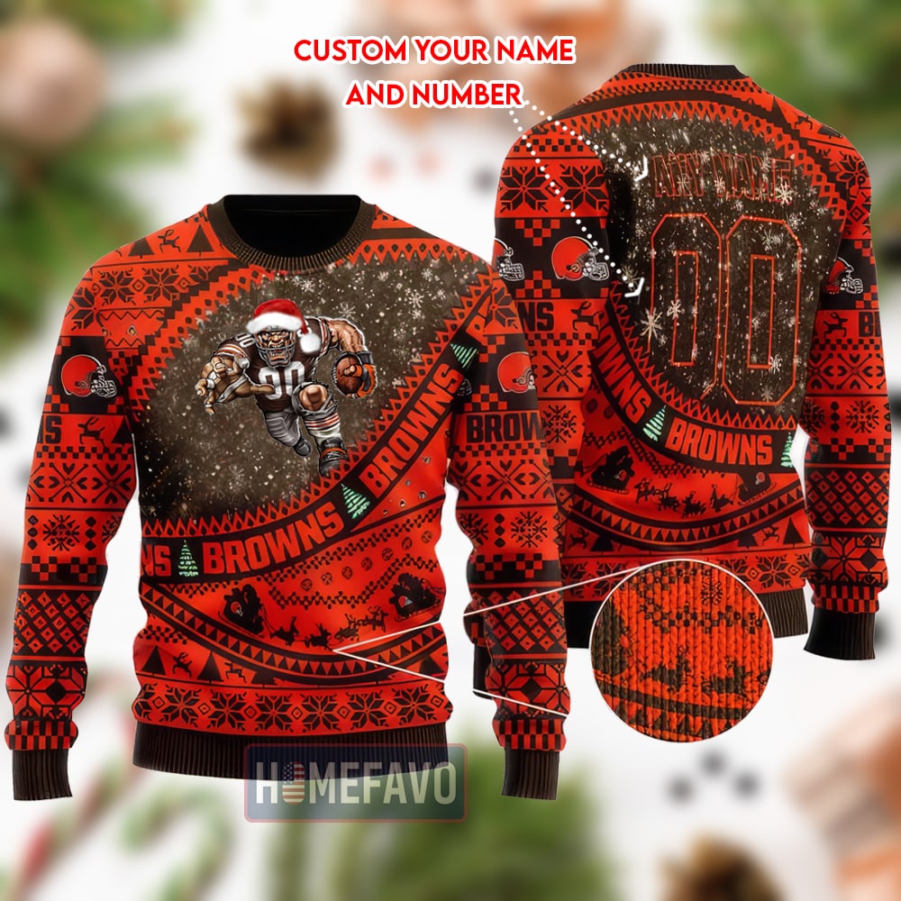 Cleveland Browns Mascot Woolen Christmas Full Print Sweater 1