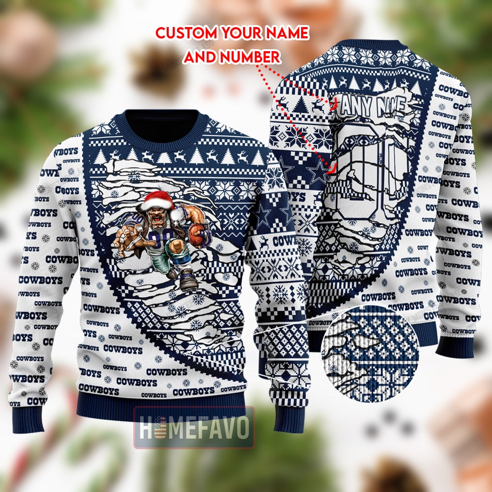 Dallas Cowboys Mascot Woolen Christmas Full Print Sweater 1
