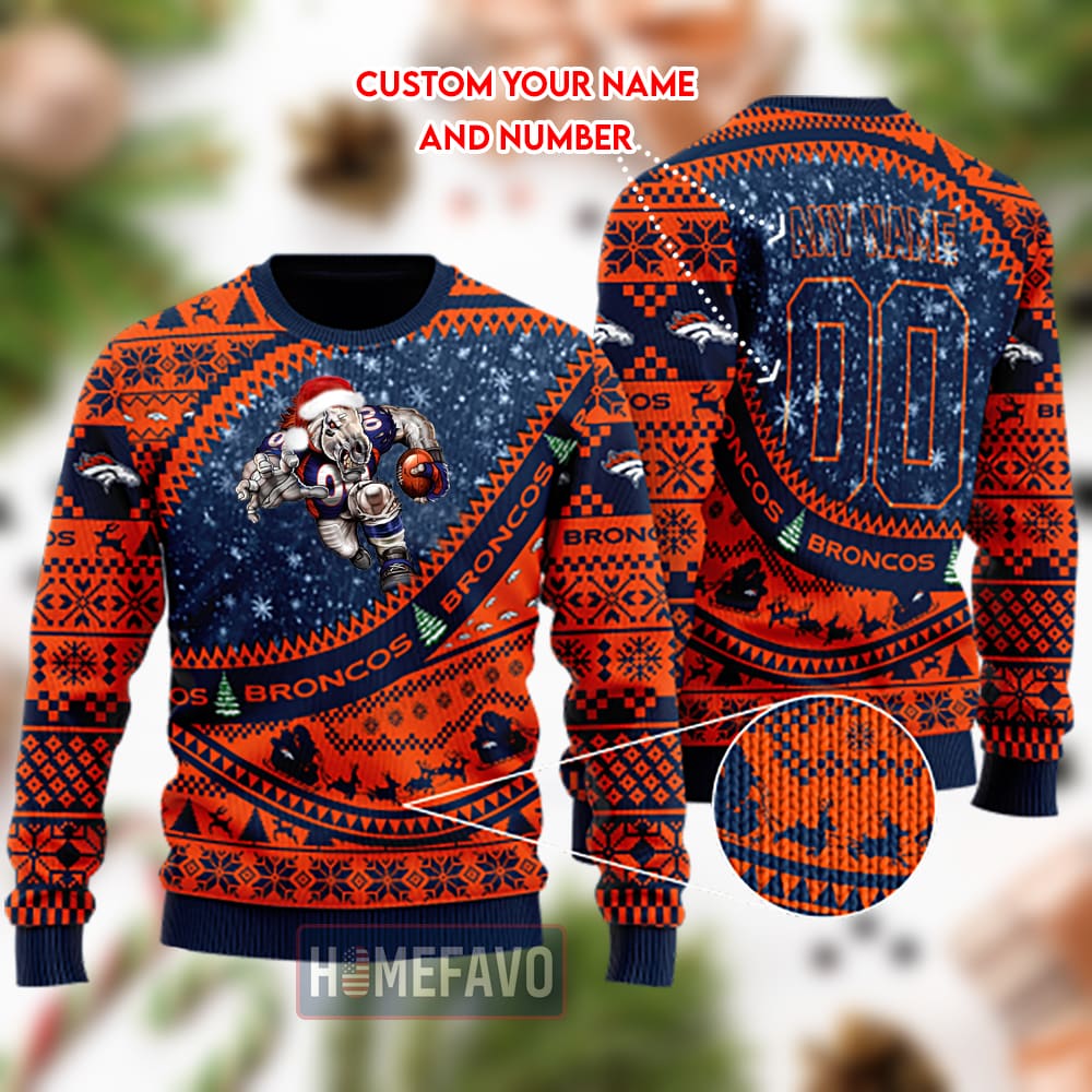 Denver Broncos Mascot Woolen Christmas Full Print Sweater 1