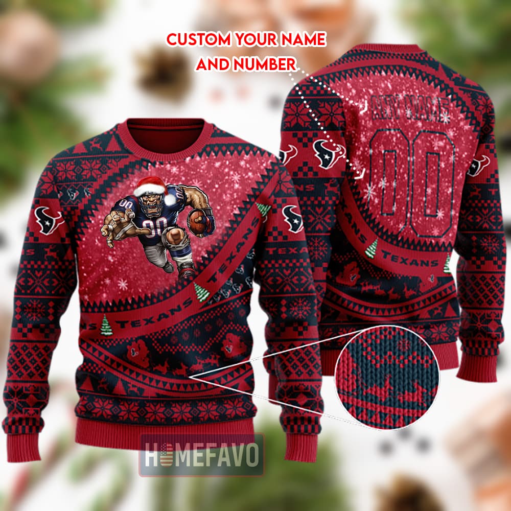 Houston Texans Mascot Woolen Christmas Full Print Sweater 1