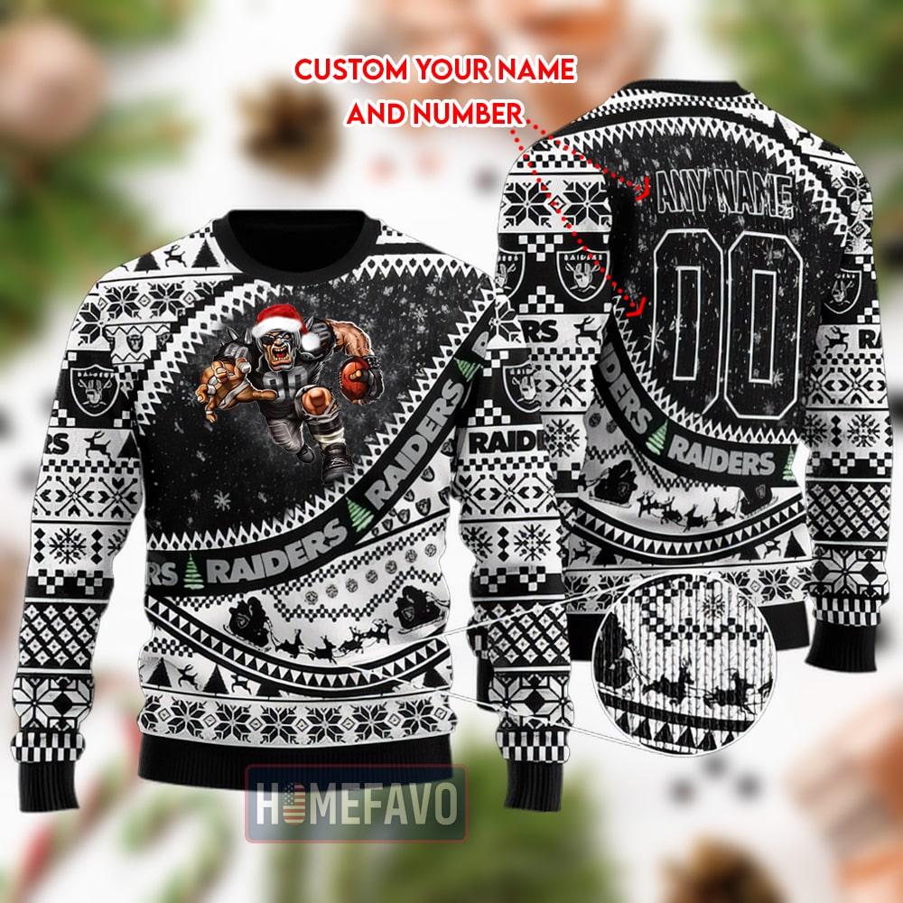 Las Vegas Raiders Mascot Woolen Christmas Full Print Sweater 1