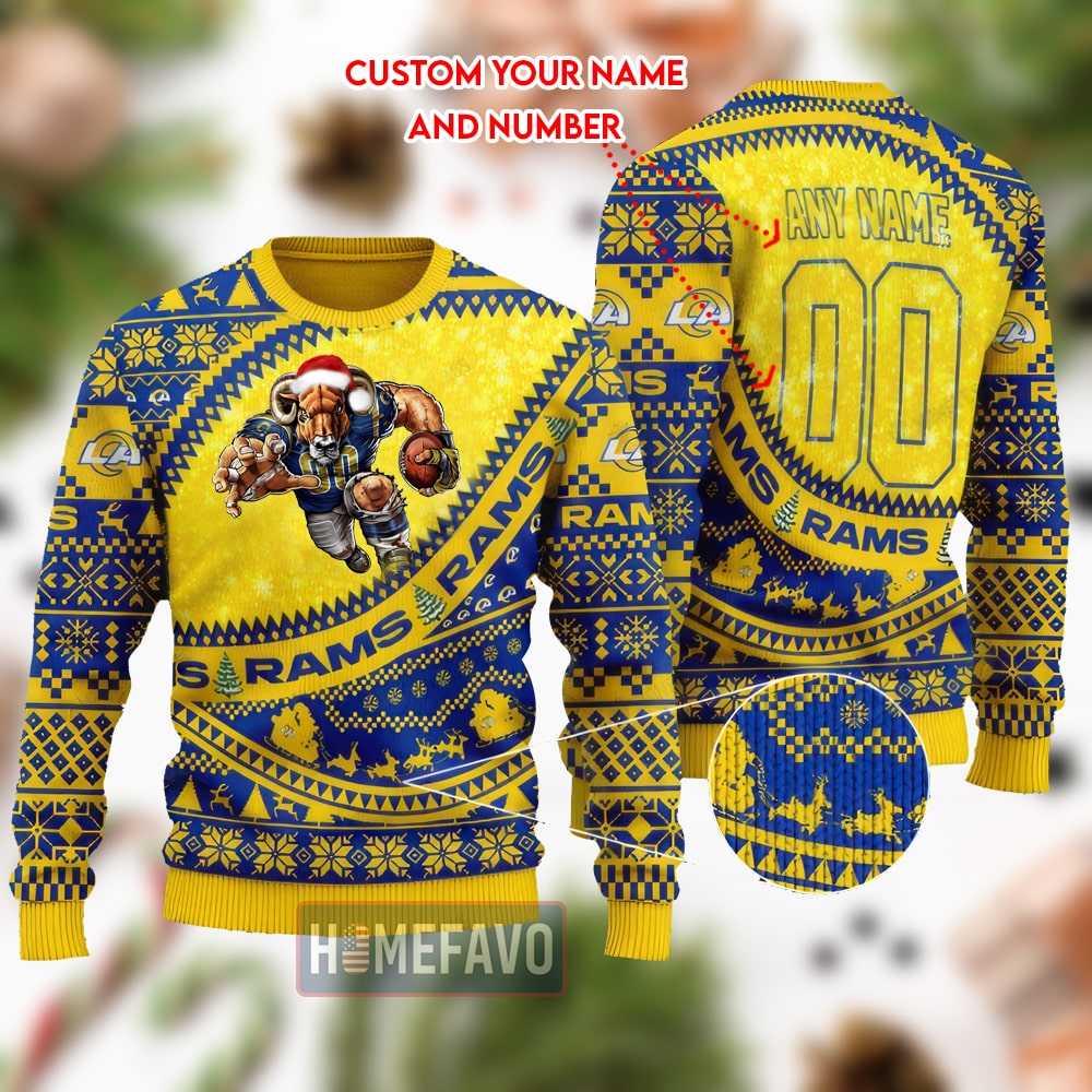 Los Angeles Rams Mascot Woolen Christmas Full Print Sweater 1