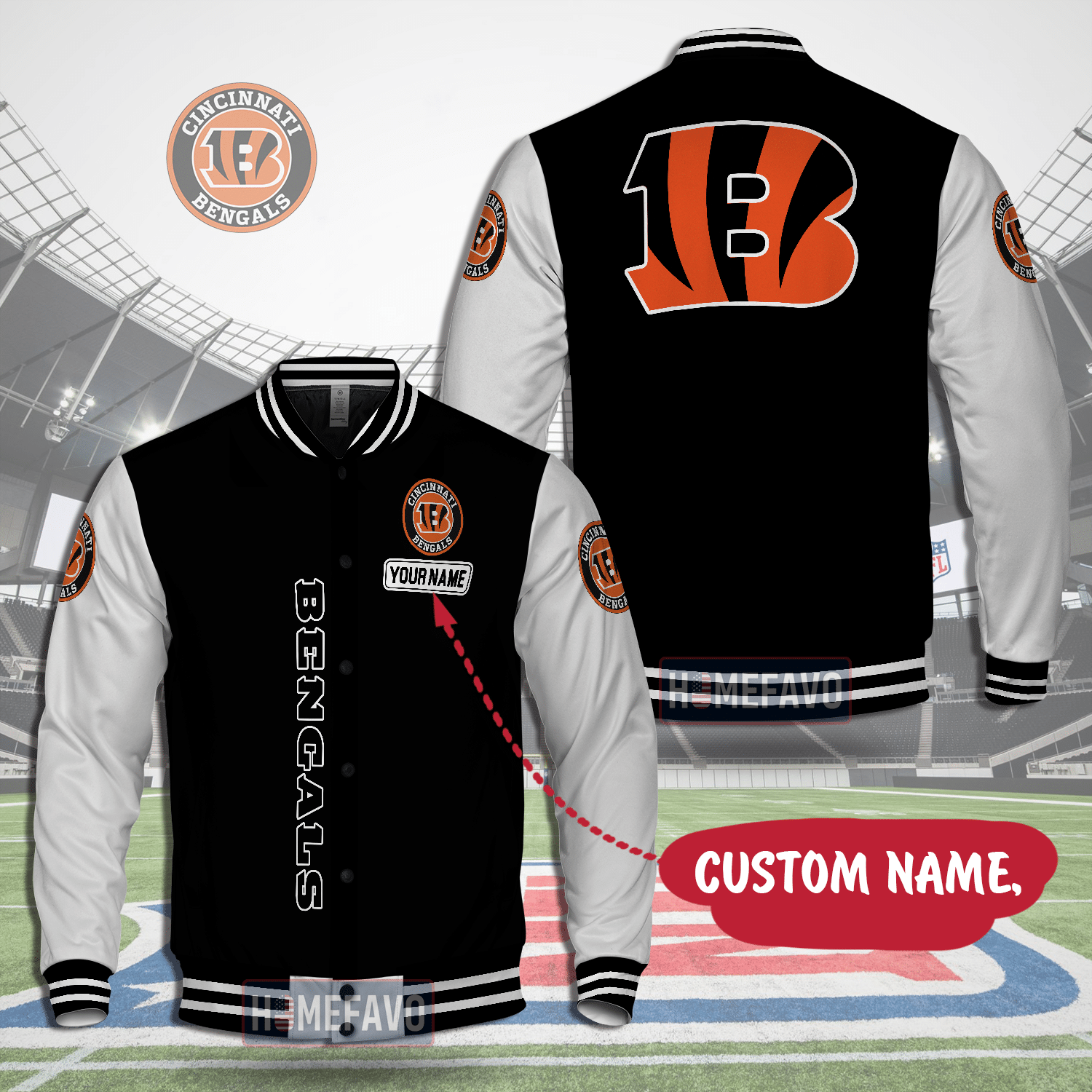 Cincinnati Bengals Custom Name Hooded Baseball Jacket 3D Gift For Fans 2