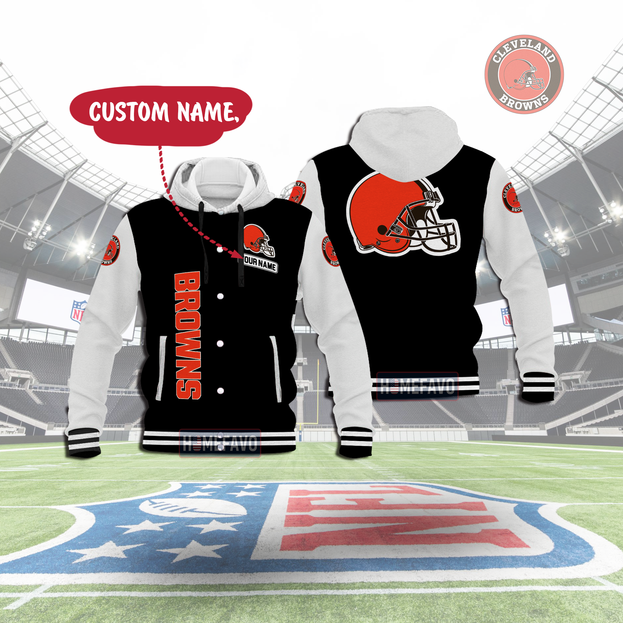 Cleveland Browns Custom Name Hooded Baseball Jacket 3D Gift For Fans 1
