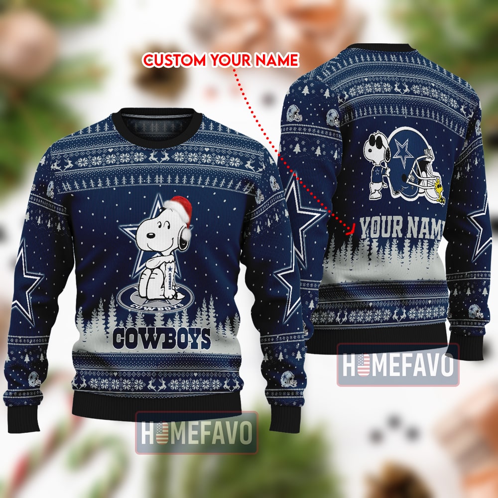 Dallas Cowboys Snoopy Custom Name Christmas Full Print Sweater 1