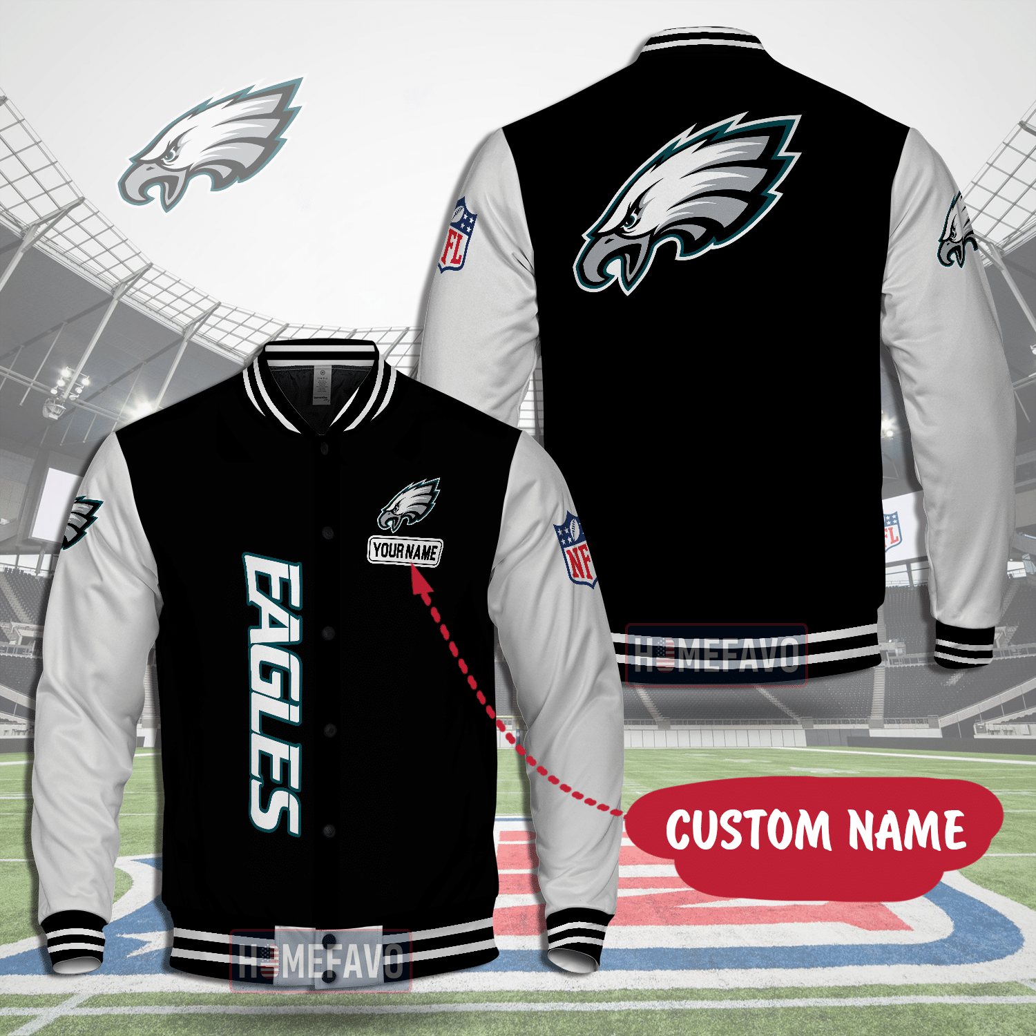 Philadelphia Eagles Custom Name Hooded Baseball Jacket 3D Gift For Fans 2