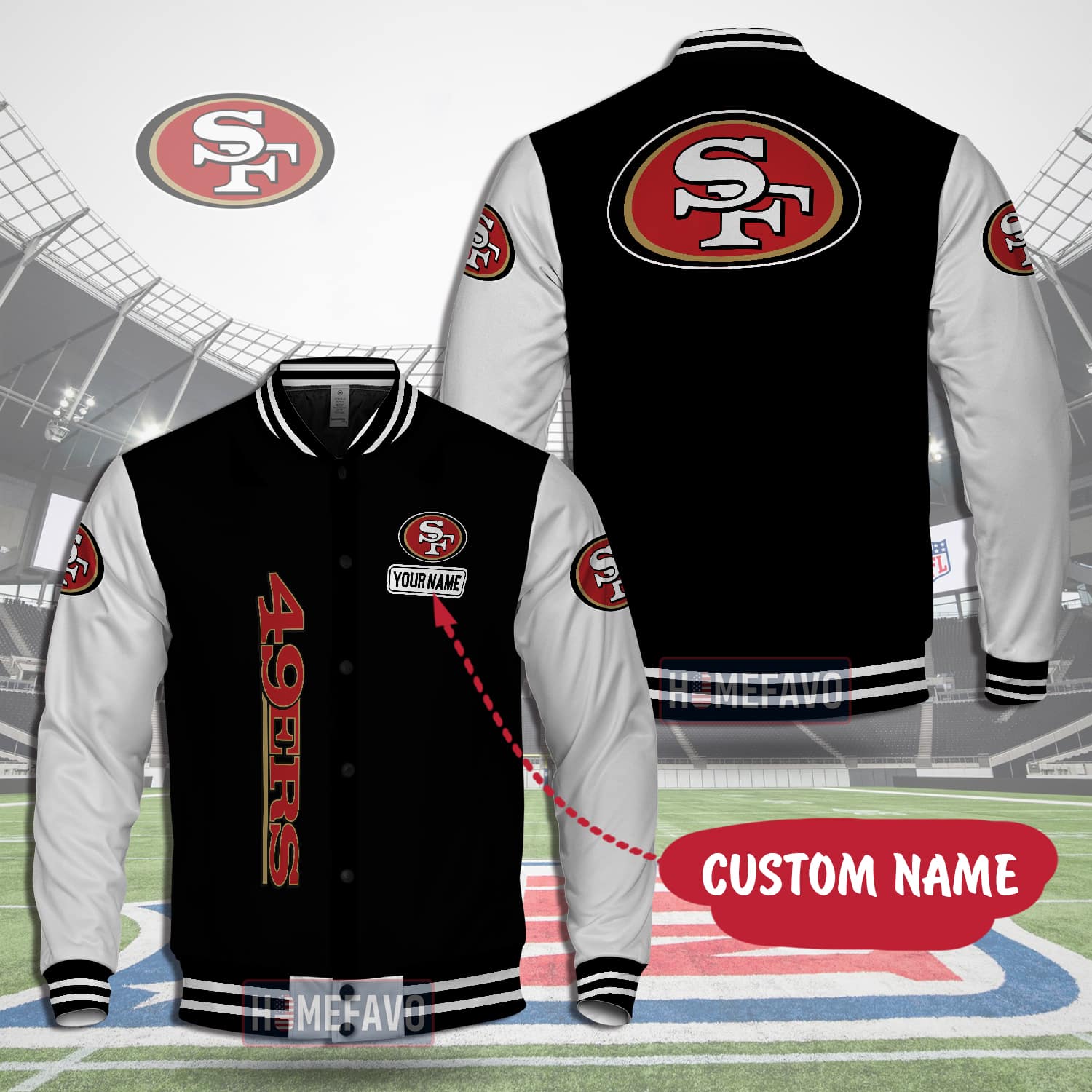 San Francisco 49ers Custom Name Hooded Baseball Jacket 3D Gift For Fans 2