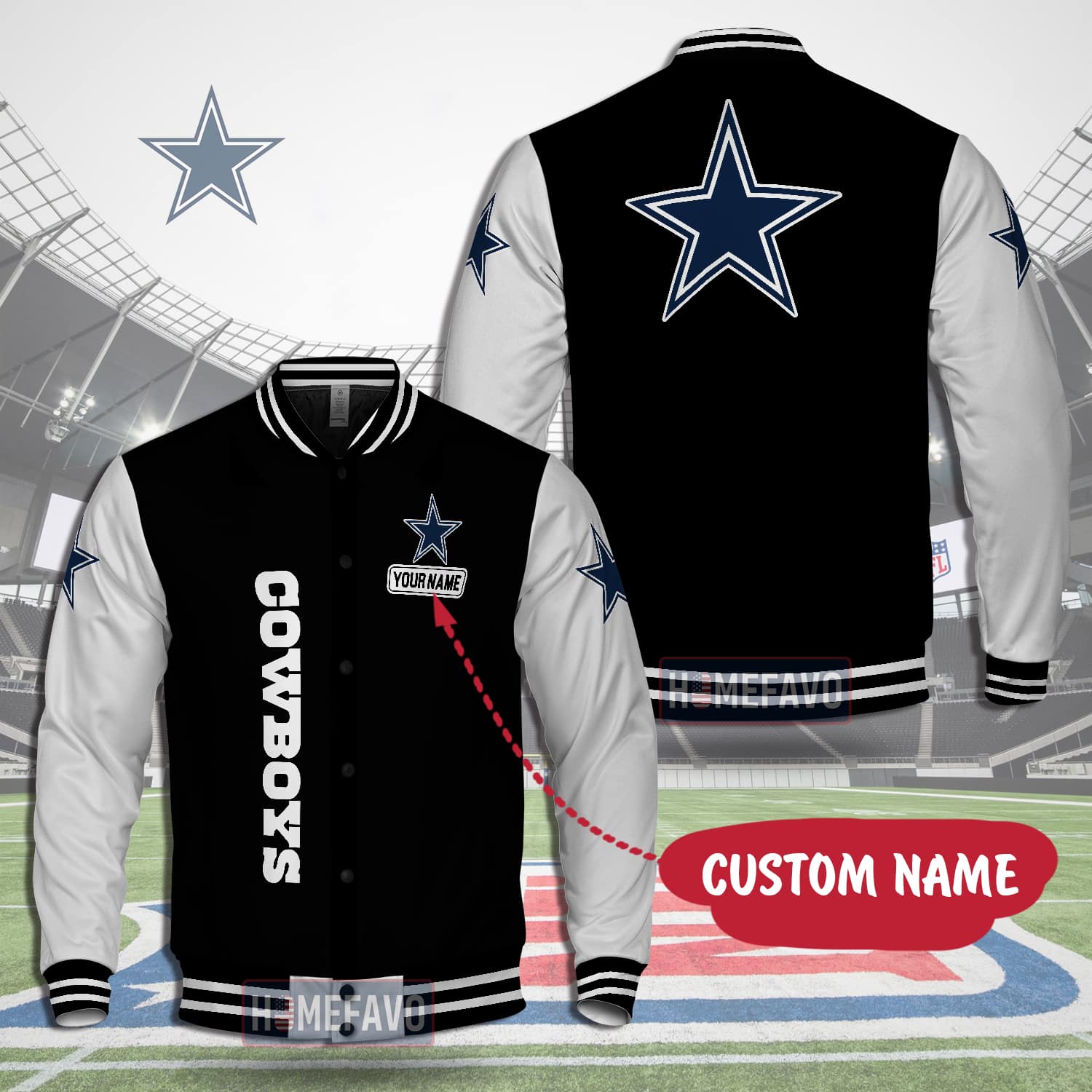 Dallas Cowboys Custom Name Hooded Baseball Jacket 3D Gift For Fans 2