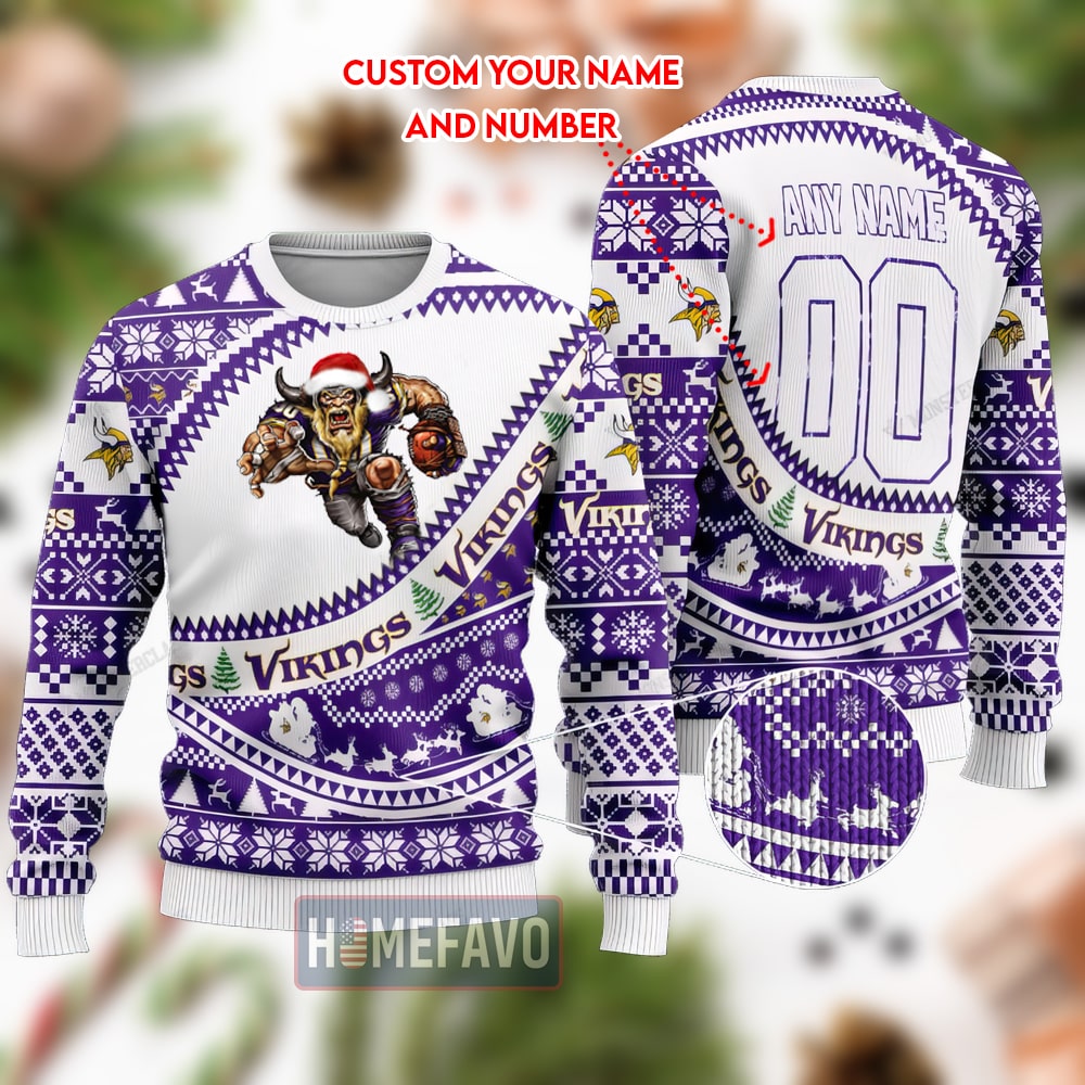 Minnesota Vikings Mascot Woolen Christmas Full Print Sweater 1