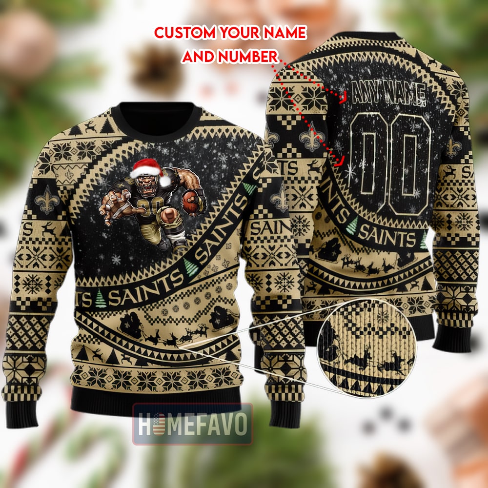 New Orleans Saints Mascot Woolen Christmas Full Print Sweater 1