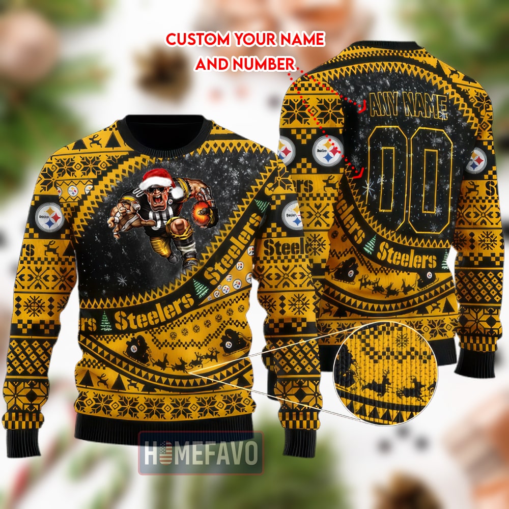 Pittsburgh Steelers Mascot Woolen Christmas Full Print Sweater 1