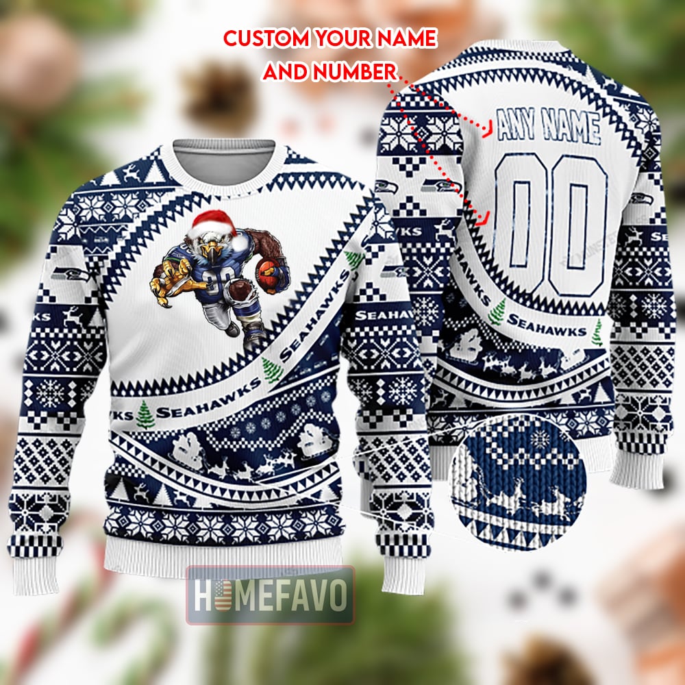 Seattle Seahawks Mascot Woolen Christmas Full Print Sweater 1